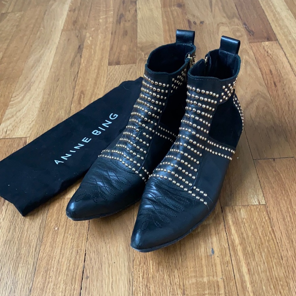 Anine Bing Gold Studded Charlie Ankle Booties